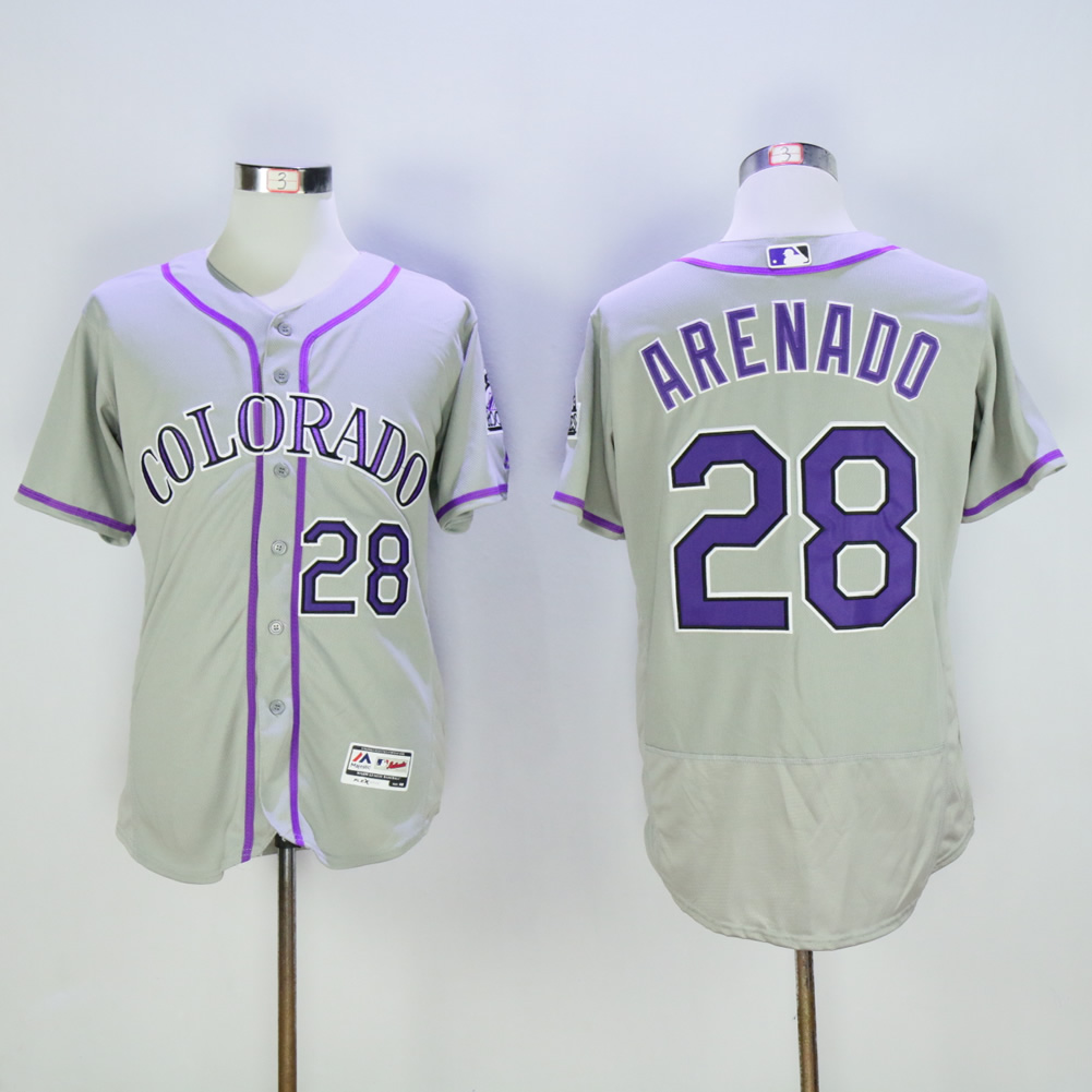 Men Colorado Rockies #28 Arenado Grey Elite MLB Jerseys-0